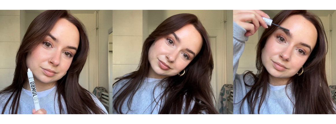 drei bilder mit make up steps braunhaarige frau 