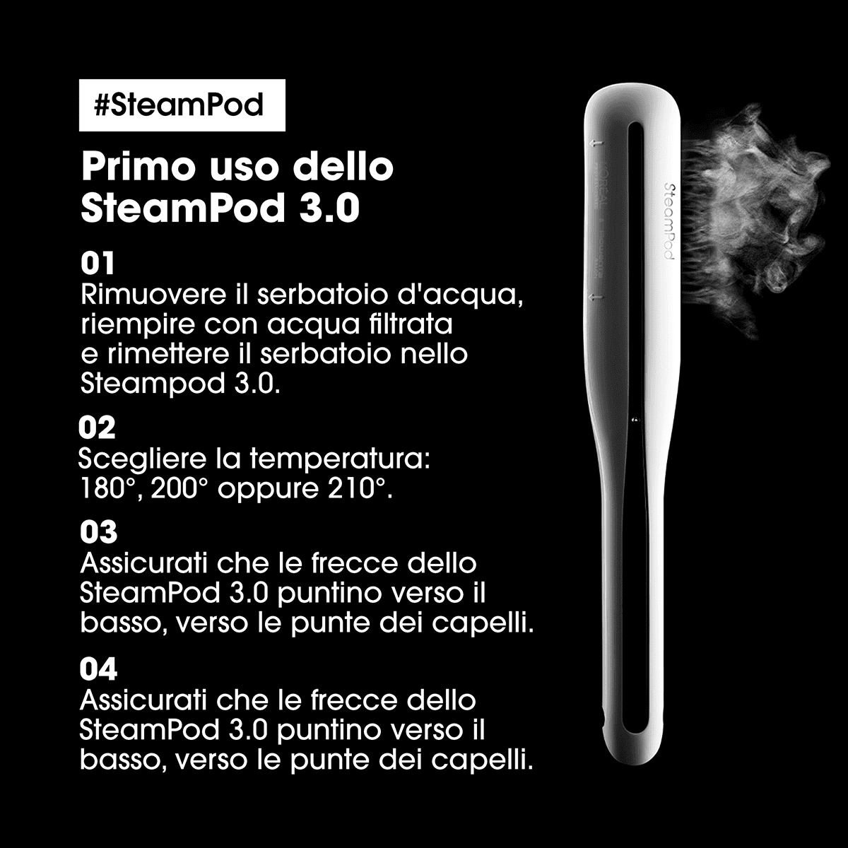 L'Oreal Steampod Steam Styler White 3.0 Piastra a Vapore per Capelli -  Bianca/Nera