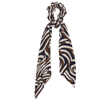 Scrunchie di raso stampato con lungo fiocco marrone combo