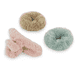 Scrunchies E Clip Per Capelli In Finta Pelliccia - rosa, azzurro e beige