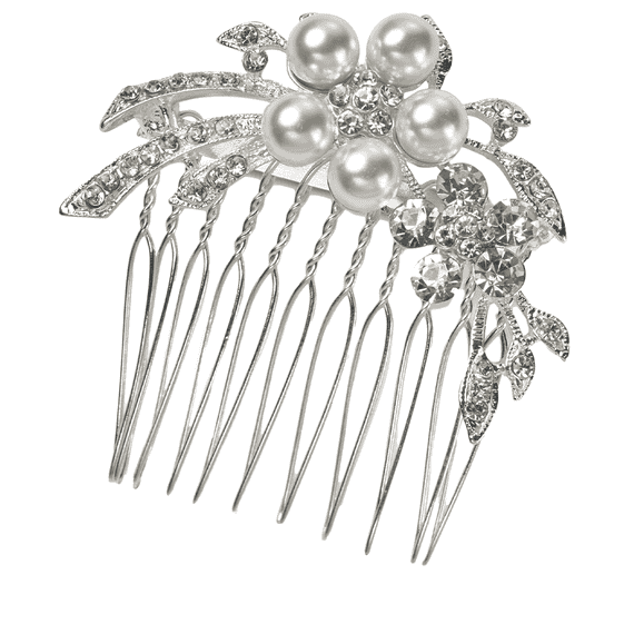 Hair comb with rhinestones and pearls round