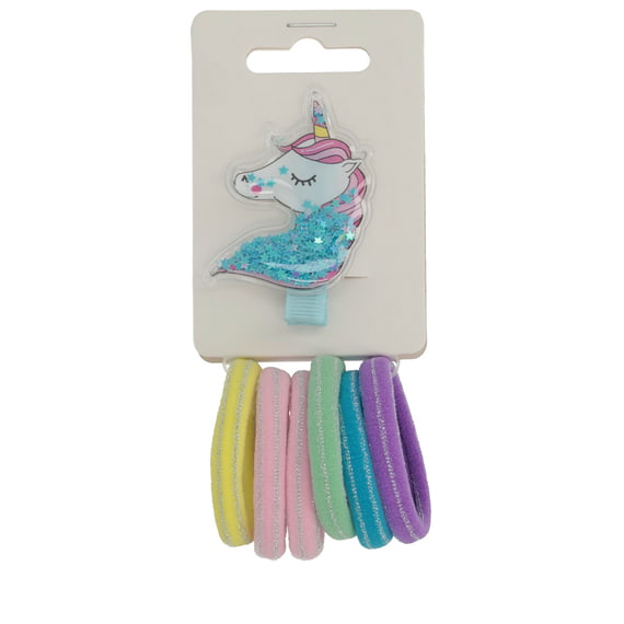 Einhorn Beakclip mit Haargummis – Blau