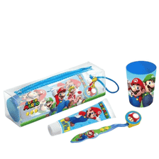Beauty case dentale: spazzolino, dentifricio e bicchiere