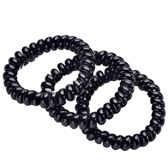 Spiral hair elastics, black, 3 pieces