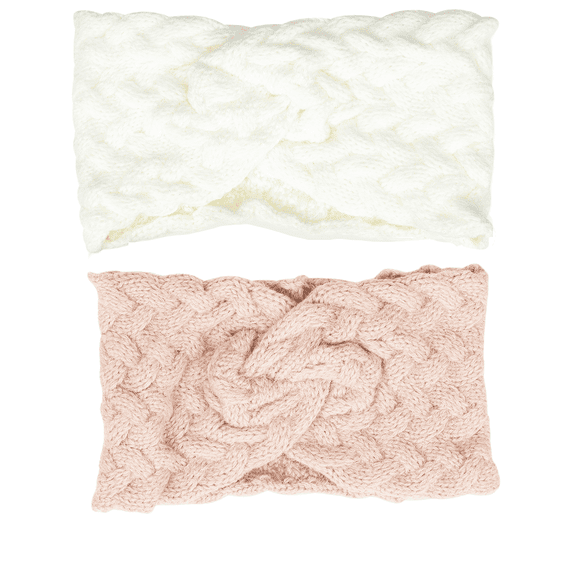 Cerchietto in maglia bianco e rosa, confezione da due pezzi