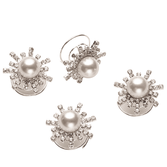 Rouleaux Curlies avec perle et strass, 2 cm, 4 pièces