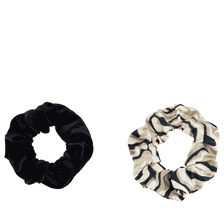 Scrunchie di velluto nero e raso stampato, combo nero