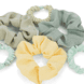 Chouchou avec imprimé, coloris menthe et jaune, par 6