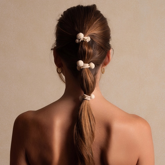 Hair Tie Pom Pom "Ibiza" 3-pack Cream
