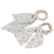 Chouchou perles avec petit foulard à nouer, bleu clair et blanc, par 2