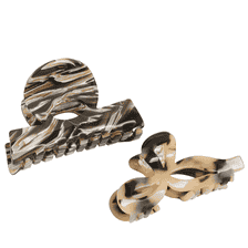 Morsetto In Acrilico In 2 Forme - nero & beige marmorizzato