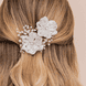 Haarclip mit Blumen, Steinen und weissen Perlen, silber