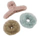 Scrunchies E Clip Per Capelli In Finta Pelliccia - rosa, azzurro e beige