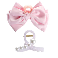 Fermaglio Per Capelli Con Perle E Fermaglio Per Capelli Con Fiocco - rosa