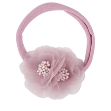 Bandeau de cheveux de bébé super élastique avec deux fleurs, lilas