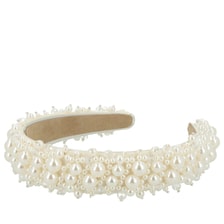 Breiter Haarreif mit Perlen & Strass - Ivory