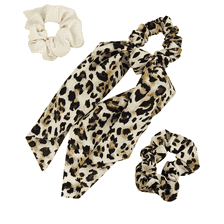 Foulard a tinta unita e in stampa leo, con fiocco