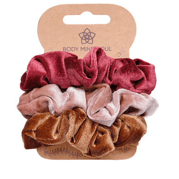 Scrunchie Yoga Samt 3 Stück, sand, braun, bordeaux