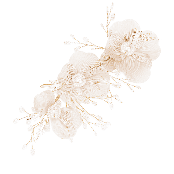 Barrette à cheveux avec délicates feuilles raffinées et perles, coloris blanc