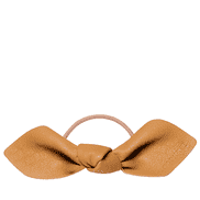 Leather Bow Big Hair Tie Camel