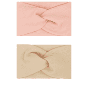 Large bandeau cheveux pour enfants avec nœud tressé, coloris rose et beige, lot de 2