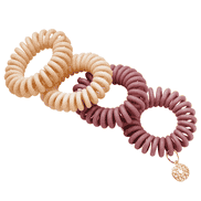 Elastique à cheveux spirale Yoga de 4 cm, par 4, mat, nude et aubergine