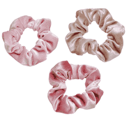 Scrunchie Yoga velours 3 pièces, rose clair, sable, vieux rose