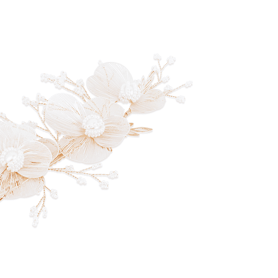 Barrette à cheveux avec délicates feuilles raffinées et perles, coloris blanc