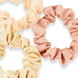 Piccoli scrunchie, tessuto trasparente, lucido e in tinta unita, 5 cm di diametro, 3 pezzi