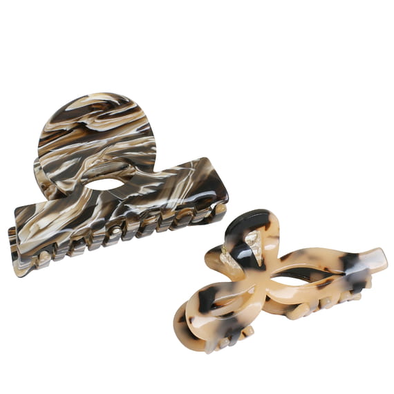 Morsetto In Acrilico In 2 Forme - nero & beige marmorizzato