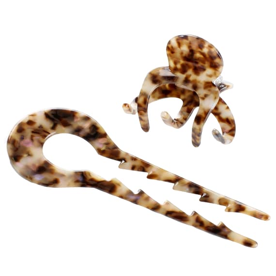 Acrylic Hairpin And Hair Clip - beige-brown marbled