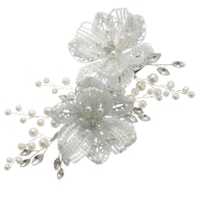 Barrette à cheveux avec fleurs, pierres et perles blanches, coloris argenté