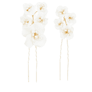 Epingle à cheveux avec fleurs en émail et perles, coloris blanc, lot de 2
