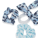 Twisted elastic with ribbon and a double-pack of scrunchies, plain and in leopard print, light blue