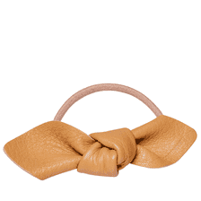 Leather Bow Small Hair Tie Camel