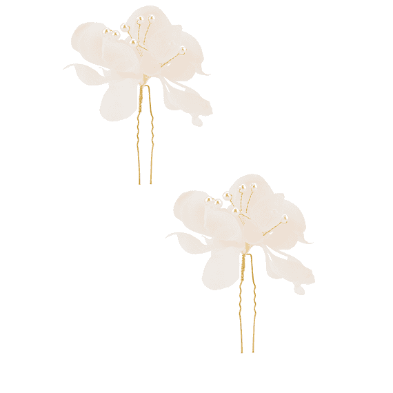 Hairpins with tulle flowers and pearls, salmon, 2 pack