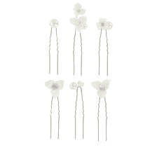 Hairpins With Ceramic Flowers & Pearls - Silver
