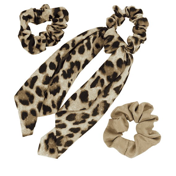 Foulard a tinta unita e in stampa leo, con fiocco