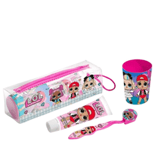 Beauty case dentale: spazzolino, dentifricio e bicchiere