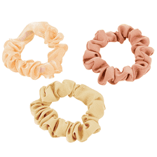 Piccoli scrunchie, tessuto trasparente, lucido e in tinta unita, 5 cm di diametro, 3 pezzi