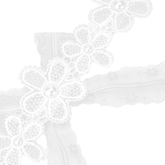 Bandeau cheveux pour bébé avec 3 grandes fleurs et 2 petites fleurs sur tissu brodé avec ruban