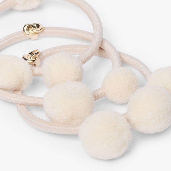 Hair Tie Pom Pom "Ibiza" 3-pack Cream