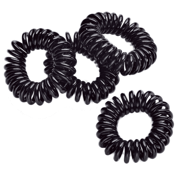 Spiral hair elastics, black, 4 pieces
