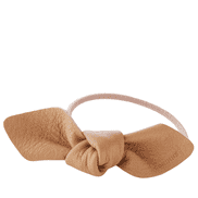 Leather Bow Small Hair Tie Camel