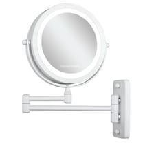 Double-sided Wall Mirror In White With Led Light - x1/x10 Magnification