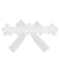Bandeau cheveux pour bébé avec 3 grandes fleurs et 2 petites fleurs sur tissu brodé avec ruban