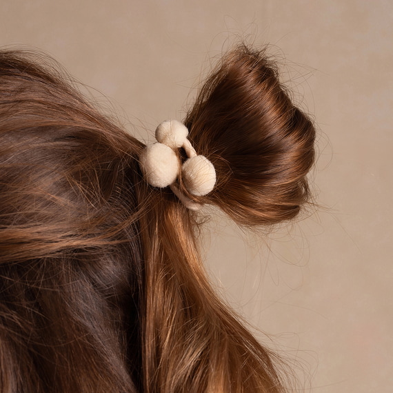 Hair Tie Pom Pom "Ibiza" 3-pack Cream
