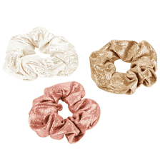 Scrunchie lucido, bianco, rosa e oro, 3 pezzi