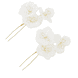 Fermaglio Per Capelli Con Fiori In Tessuto - bianco, 2 pz
