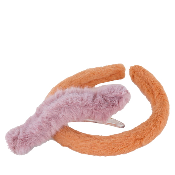 Haarreif und Haarclip in Fake Fur - orange und lila